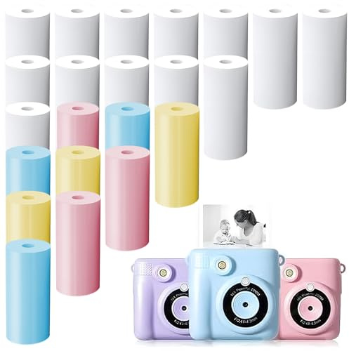 22 Rollen Nachfüllpapier für Kinderkamera,Thermopapier für Kinderkamera Weiß, Sofortbildkameras 57mm x 25mm x 7m Thermorollen, Kamera Kinder Sofortdruck Papier (Weiß+Farbe (b))