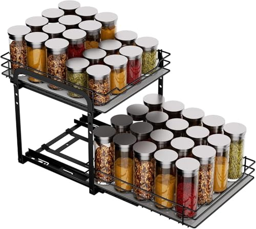 Spice Rack 2 Tier Pull Out Organiser Adjustable Cabinet Shelf Kitchen
