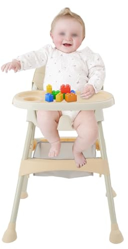 KinderstüHle Faltbar HöHenverstellbarer Kinderhochstuhl Mit Verstellbarer RüCklehne & FußStüTze Babystuhl mit Doppeltablett &Wasserdichtem Sitzkissen Hochstuhl mit Rolle für 6-36 Monaten (Khaki Farbe)