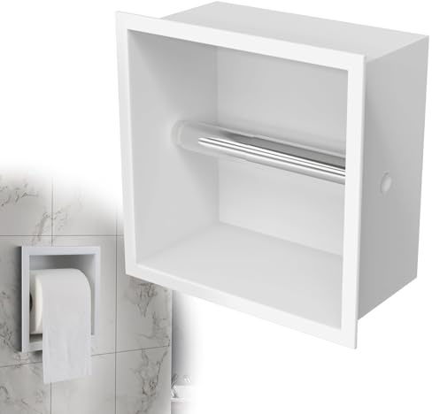 EFUTURETIME Porta Carta Igienica da Incasso in Acciaio Inox 17x17x8,6cm, Portarotolo per Carta Igienica Salvaspazio Accessori Bagno Sostituzione Rapida per Bagni Piccoli, Bianco