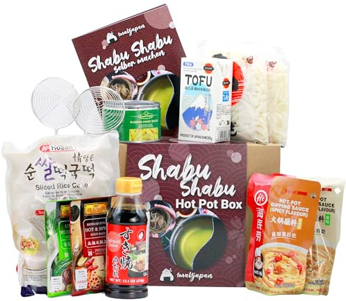Shabu Shabu Hot Pot Box (13-teilige DIY Set für 4-5 Personen | japanisches Asian Fondue, inkl. Anleitung und Zubehör, vegan möglich), Geschenkidee (Shabu Shabu Set)