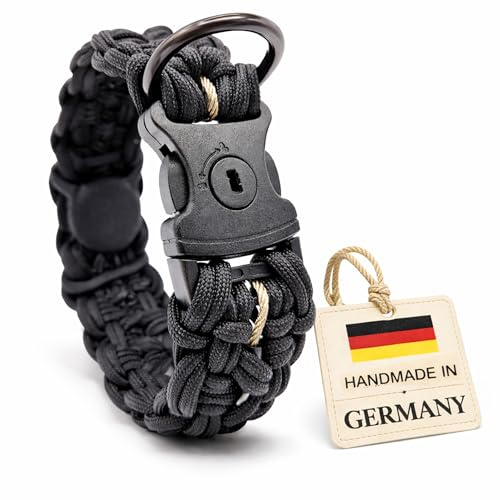 HUNDUM SICHER Anti-Diebstahl Hundehalsband mit AirTag-Ortung – Abschließbar & schnittfest, versteckte Tracker-Halterung, Maßanfertigung mit Paracord & Stahlseil-Kern | für mittelgroße & große Hunde