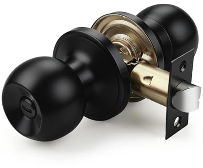Brotima Matte Black Round Privacy Door Knobs with Adjustable Latch (60mm/70mm)，Interior Door Knobs for Bedroom & Bathroom