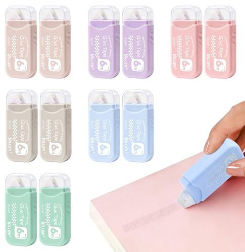 Yuaerbuo 12Pcs Glue Tape Roller, 6mx6mm Double Sided Tape Roller 6 Colors Double Sided Tapes Dispenser Craft Strong Adhesion for Crafts Card Making Photos Journaling Scrapbooking Accessories