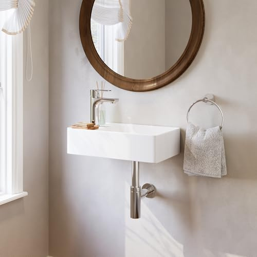 DeerValley Piccolo lavandino da bagno, 45,7 x 25,4 x 12,7 cm, mini lavabo rettangolare da parete per bagno, design salvaspazio galleggiante, facile da pulire, in ceramica bianca (DV-1V081LPro)