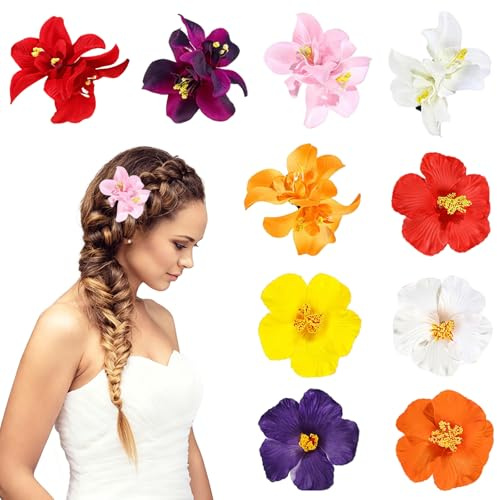 Horquillas de Flores, Pinzas de Flores para el Pelo, Clips de Pelo de Flor, Accesorios para el Cabello Hawaiano, Flower Hair Clip, con Multicolore Plumeria, para Mujeres y Niñas(J)