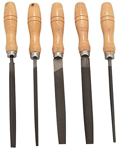 Prterver Juego de Limas de Acero con Alto Contenido de Carbono con Asas de Madera Archivo de Escofina para Madera, Metal, PláStico, 5 Piezas (de Acero)