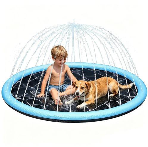 Kids Splash Pad, Sprinkler Play Mat, Thickened Pet Sprinkler Mat Summer Garden Beach Foldable Outdoor Sprinkler Play Mat for Baby Girls Boys Children or Pet Dog (100cm/39.3in)