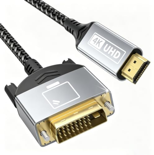 layajia Cable HDMI a DVI 1m, Cable Adaptador Bidireccional DVI-D 24+1 a HDMI Trenzado en Nylon para Portátil, PC, Monitor, Proyector, HDTV, PS 4/5