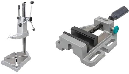 Lot de Support de Perçage - Butée de Profondeur avec Réglage Rapide - Perçage stationnaire en Sécurité + Etau pour Machines - Ouverture 80 mm - Force de Serrage max. 300 kg
