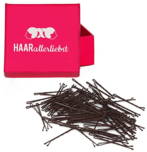 HAARallerliebst 50 Haarnadeln - 5 cm Bobby Pins - braun für braune Haare – Haarklemmen Damen & Hair Pins in pinker Box - Perfekte Haarnadel für Styling & Halt