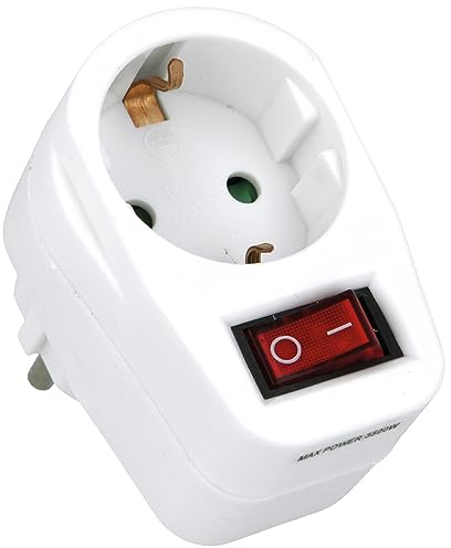 Amig - Adattatore Schuko a 1 Via Mod.3213 con Interruttore - Presa con Messa a Terra per Collegare Apparecchi Elettrici in Sicurezza - 250 V, 10/16 A - Policarbonato - Bianco