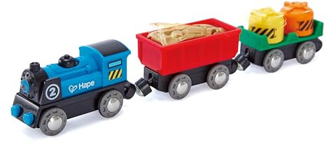 Hape Eisenbahn Güterzug aus Holz mit Batterieantrieb, ab 3 Jahren