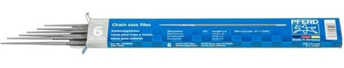 PFERD Chainsaw Files, Pack of 6, Round, 200 mm x 5.16 mm, Spiral Cut, Premium Line, 11040203 - for Manual Sharpening of Saw Chains