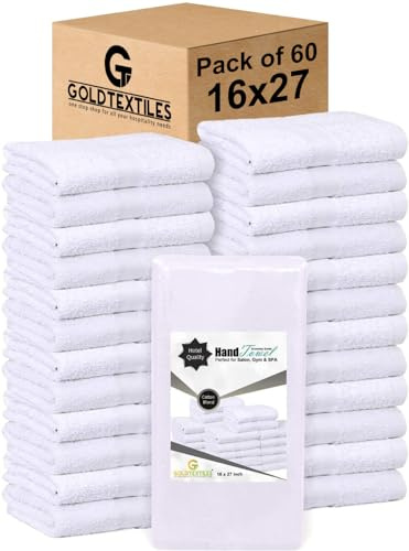 White 16x27 Inch Cotton Blend Economy Hand Towels Salon/Gym/Hotel Super use Absorbent Best for Kitchen,Janitorial,Home use Towels (60 Pack)