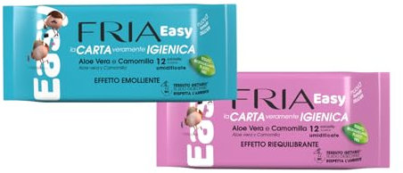 Fria Easy Carta Igienica Umidificata con Aloe Vera e Camomilla, Tessuto Gettabile nel WC, Dermatologicamente Testate, Confezione Tascabile da 12 Salviette