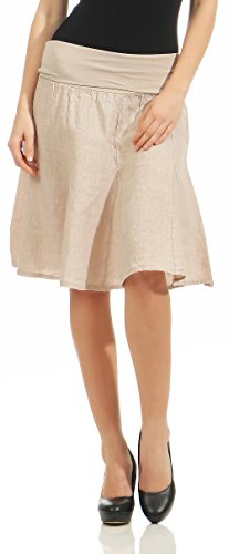 Malito Figurvänlig sommarkjol med stretchmidjeband Midi Mini 1580 dam en storlek, BEIgE, en storlek