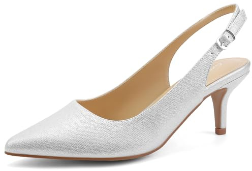 Greatonu Escarpins à Talons pour Femme - avec Bout Pointu et Bride arrière, Argent., 39 EU
