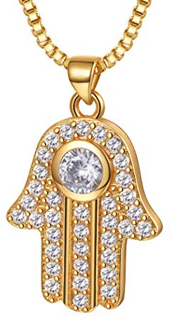 Suplight Gold Hand of Fatima Necklace,Women's Pendants, Cubic Zirconia Crytal Hamsa Hand Lucky Protection Pendant Necklace Jewelry for Women Girls