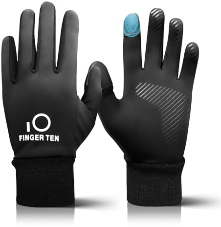 FINGER TEN Winter Gloves Touchscreen for Kids, Boys & Girls, Running, Thermal, Cold Weather, Hiking, Skating, Football, Black, Large