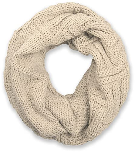 styleBREAKER Unisex Strick Loopschal mit Gitter- und Rippenmuster, Uni Feinstrick Schlauchschal, Winter Strickschal 01018155, Farbe:Beige