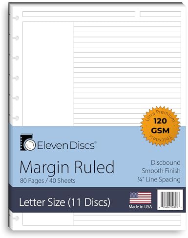 Eleven Discs Discbound Papier, linierte Blätter in Briefgröße – Premium 120 g/m² schwere Notizbuch- und Planer-Nachfüllpackungen – 11 Scheiben, 21,6 x 27,9 cm – gelocht für Circa, Bogen, TUL (40