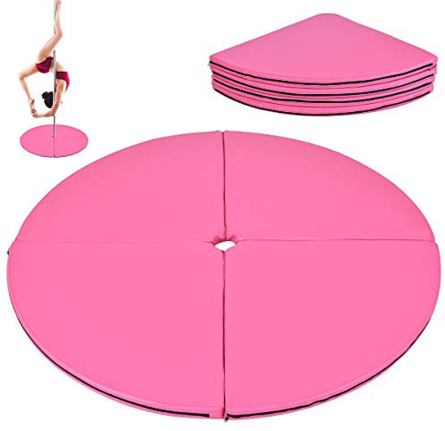 RELAX4LIFE Pole Dance Matte, Fall-matte 5 Fuß breit, Stangentanz Schutzmatte Vier Falten, Zusammenklappbare Aufprallmatte, Crashmatte Yoga Fitness Training, PU und Perle Baumwolle, Farbewahl (Rosa)
