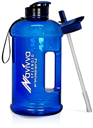 NAVIVVA SPLENDID Borraccia da palestra riutilizzabile da 2,2 litri, con coperchio con cannuccia, lavabile in lavastoviglie, in plastica Tritan senza BPA, portatile, ecologica, con maniglia per il