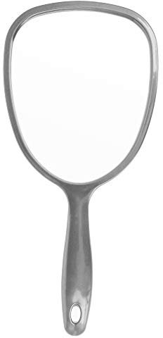 PARSA BEAUTY Handspiegel oval 14,5 x 11,5 cm (Anthrazit) – Handspiegel mit Griff in ergonomischem Design – praktischer Hand Mirror – Rasierspiegel – Schminkspiegel für Haare Gesichtspflege