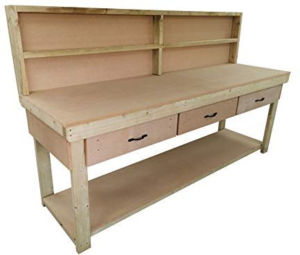 Arbor Garden Solutions Wooden workbench 18mm MDF top with drawers and back panel - industrial heavy-duty garage storage table (V.1) (8ft)