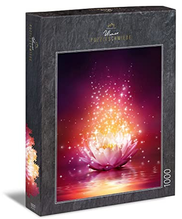 Ulmer Puzzleschmiede - Puzzle Lotus-Magie - Kunstvoll-modernes 1000-Teile Puzzle - Fantastische Lotusblüte als leuchtende Zauberblume auf dem Wasser - Made in Germany