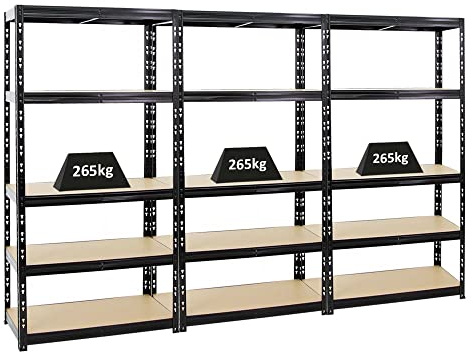 PROREGAL Mega Deal 3X Schwerlastregal Tiger Schwarz 180x90x45cm mit Fachlast 265kg Garagenregal Kellerregal Werkstattregal Lagerregal Steckregal…