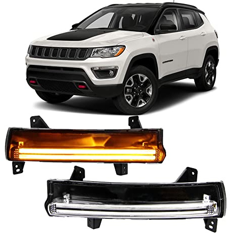 Dreamseek TFL DRL Tagfahrlicht für Jeep Compass 2017 2018 2019 2020 2021 Vorn Nebelscheinwerfer Driving Fog Lamp Auto Tageslichtlampe mit Blinker