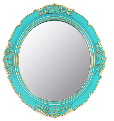 YCHMIR Dekorativer Spiegel, Vintage-Spiegel, 37,6 x 33,3 cm, oval, Blau
