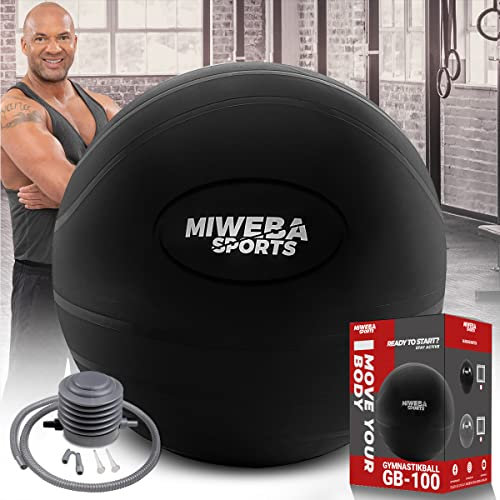 Miweba Sports Gymnastikball GB100 | Sitzball bis 𝟰𝟬𝟬 kg belastbar - 65.0 cm - Ergonomischer Sitztrainer aus PVC - Ballhocker - Fitnessball Stuhl - Sitzalternative Büro - Trainingsball (Schwarz)