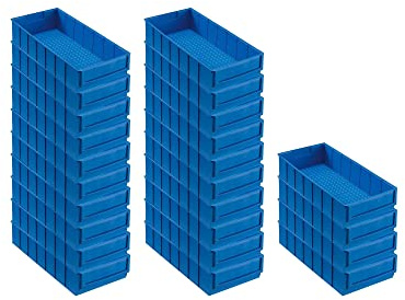 SuperSparSet 24x Blaue Industriebox 400 B | HxBxT 8,1x18,3x40cm | 4,7 Liter | Sichtlagerkasten, Sortimentskasten, Sortimentsbox, Kleinteilebox