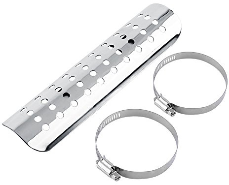 Motorrad-Auspuff-Hitzeschild, Motorrad-Loch-Hitzeschild, Gerader Auspuffrohr-Abdeckungsschutz, Ersatz für die Meisten Motorräder (Silber)