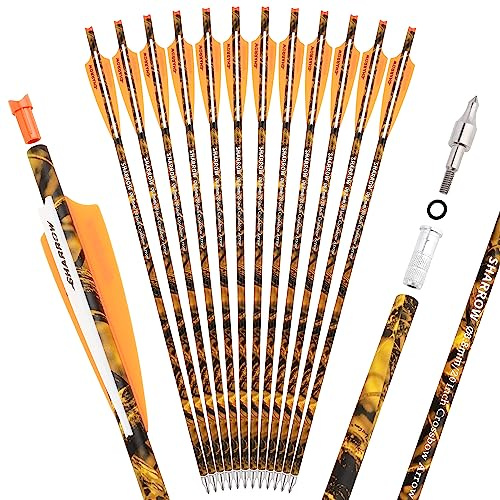 HNZMDY Pernos de Ballesta 16 17 18 20 22 Pulgadas Flechas de Ballesta con Culatines de Luna y Puntas Extraíbles Flechas de Carbono Flechas de Caza (20, Naranja 1)