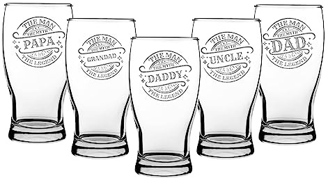 Print Maniacs Beer Glass for The Man The Myth Uncle Legend Pint Glass Engraved for Birthday Christmas Fathers Gifts Wedding Gift for Men Father to Son Uncle Best Man Beer Stein Glass
