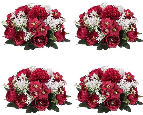 Inweder Blumenkugeln für Tische: 4 Stück rote Rosen für Tafelaufsätze, Blumenarrangements, Tafelaufsatz für Hochzeit, Party, Feier, Zuhause