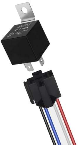 QitinDasen 4-Stifts Bilrelä, 24V 40A SPST Automotive Relay med Seleuttag och 14/16 AWG Förkopplad, för Bil Lastbil Båt (Svart)
