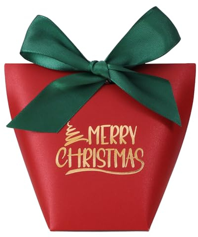 COLOFALLA 25 Stück Rote Geschenkbox Weihnachten Geschenktüten Merry Christmas Weihnachtsverpackung Karton Geschenkschachtel Gift Box Bags Mitgebsel Geschenktüten