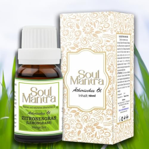 Soul Mantra Ätherisches Bio-Zitronengrasöl für Aromatherapie, Smoothie-Haut und gesundes Haar, kann auch als Raumduft mit Aromadiffusor 5 ml verwendet werden.