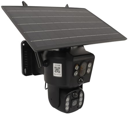 Caméra de sécurité WiFi Extérieure, Caméra de sécurité Solaire 4K 8MP Double Objectif avec Surveillance en Temps Réel, 2 Interphones Vocaux, Suivi Humanoïde, Vision Nocturne
