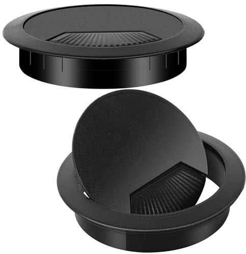 Dawenur 2 pezzi Gommino per scrivania 60 mm Foro per cavo da scrivania Foro per cavo da piano di lavoro in plastica nera per fili da scrivania per computer da ufficio