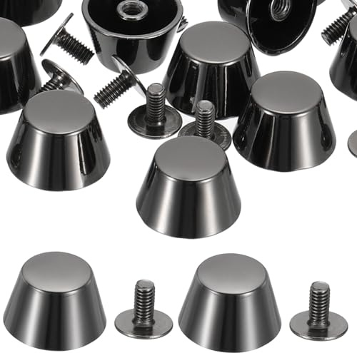 PATIKIL 9 * 10.5x15mm Leder Nieten, 12 Stück Metallknopf-Nieten Schrauben-Kit Schraubverschluss Flachkopf-Nieten Schraubknöpfe DIY Lederfassnieten, Schwarz