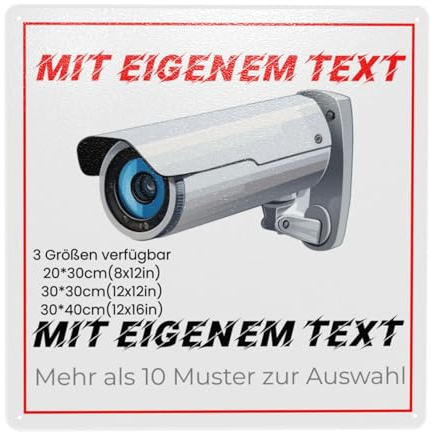 Personalisiert Achtung Videoüberwachung Schild, Mit Text Selbst Gestalten, Metall Material (Rostet nicht leicht), 5 Größen, für Innen und Außen 30 * 30cm(12x12in)