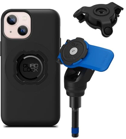 Quad Lock Motorcycle Handlebar Clamp Bolt Phone Mount Kit with Vibration Dampener and iPhone 13 mini MAG Case