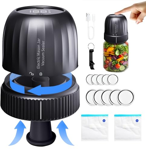 Electric Mason Jar Vacuum Sealer Electric Vacuum Sealer 3-in-1 Automatic Sealer Compatible with Vacuum Bags, Can Opener, Wide Mouth and Regular Mouth Mason Jar Lids for Food Storage (Solid Color)