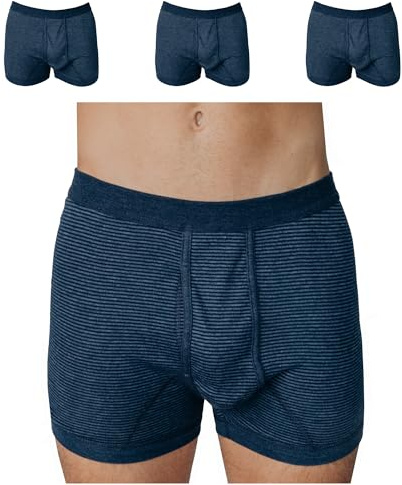 SES Ringel herrtrosor S–4XL i 100 % bomull 3-pack/kalsonger män klassiska, bekväma och andningsbara/finribbade kalsonger män med mjuk linning och gylf, jeans marin, XL